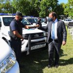 El intendente Ariel Sujarchuk, junto al gobernador Axel Kicillof y el ministro de Seguridad de la provincia, Sergio Berni, presentó 35 nuevos patrulleros y 500 cámaras de seguridad,